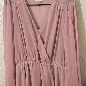 Elegant Pink Sheer Long Sleeve Dress